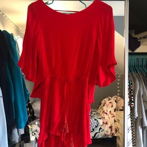 Red, backless with tie romper